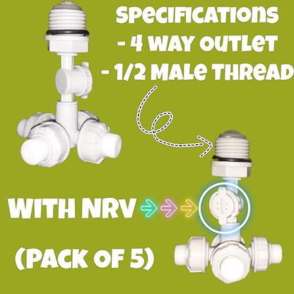 1/2" 4-Way Threaded Fogger Assembly with NRV (Pack of 5)-Free Delivery