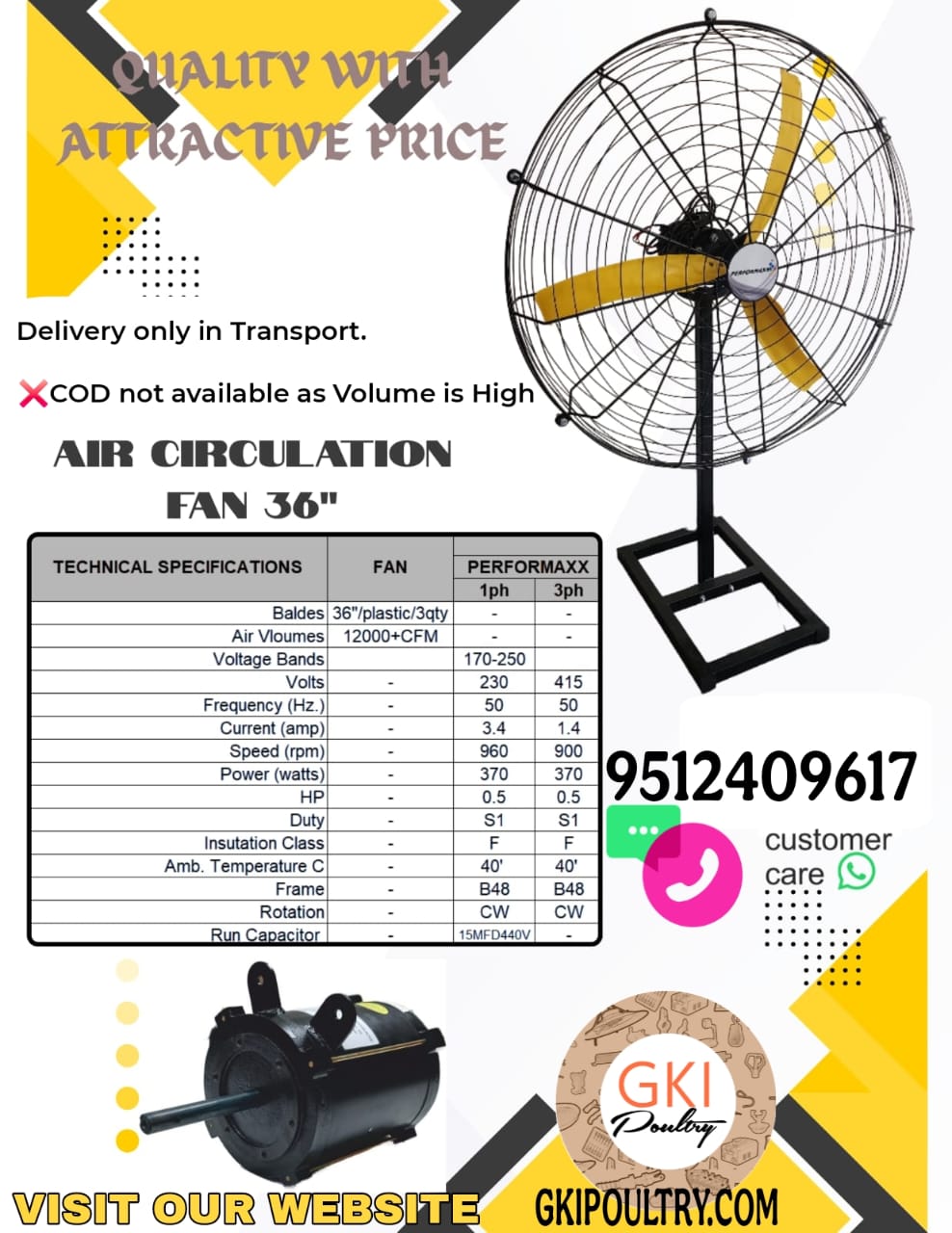 36” Air Circulation Fan-Without Stand Free Delivery By Transport