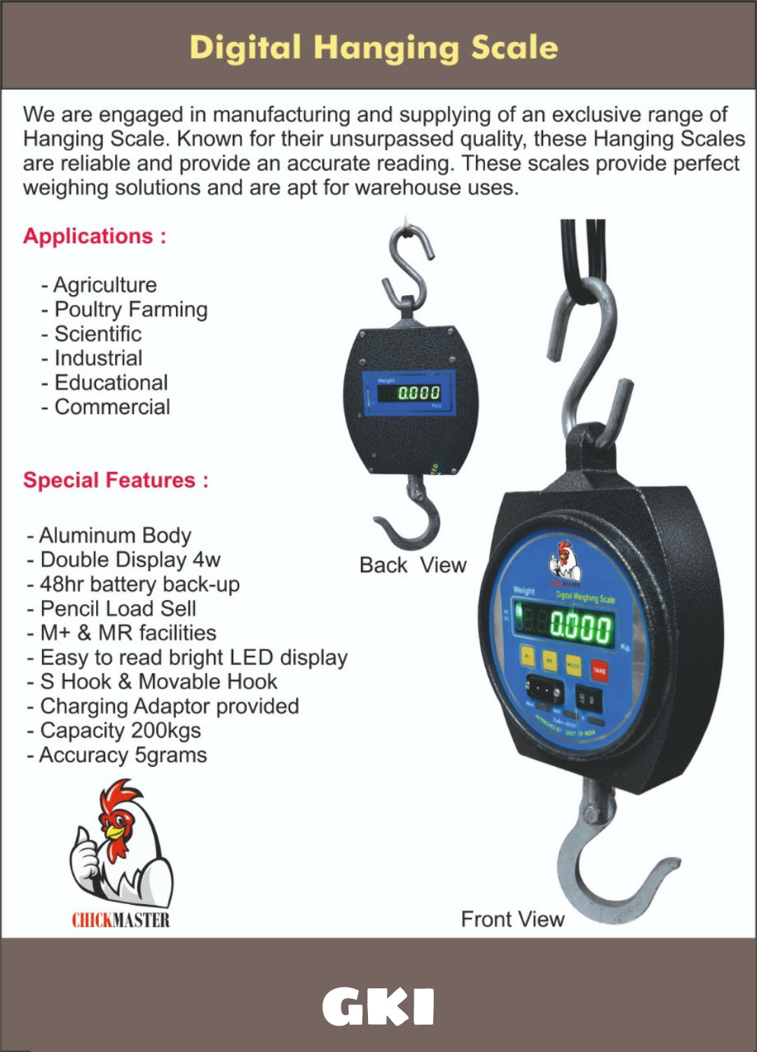 200kg/50g Dual Display Mini Crane Scale Portable Digital Hook Hanging Scale Loop Weighing Balance Green LCD Back light-Free Delivery