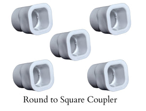 25mm Round to Square Pipe Connector Coupler (Pack of 5)-Free Delivery