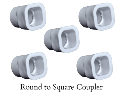 25mm Round to Square Pipe Connector Coupler (Pack of 5)-Free Delivery